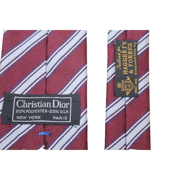 Vtg CHRISTIAN DIOR Diagonal Striped Spell out Dior Tie Maroon Silver Silk Blend - Picture 5 of 7